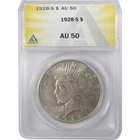 1928 S Peace Silver Dollar AU 50 ANACS $1 Coin SKU:I25663
