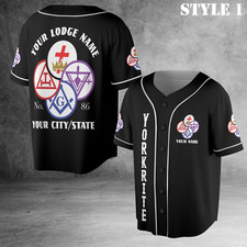 Custom Name Lodge Name Freemasonary York Rite Masonic Baseball Jersey S-5XL