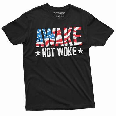 Men's Awake not Woke T-shirt Birthday Gift Graphic Tee Shirt