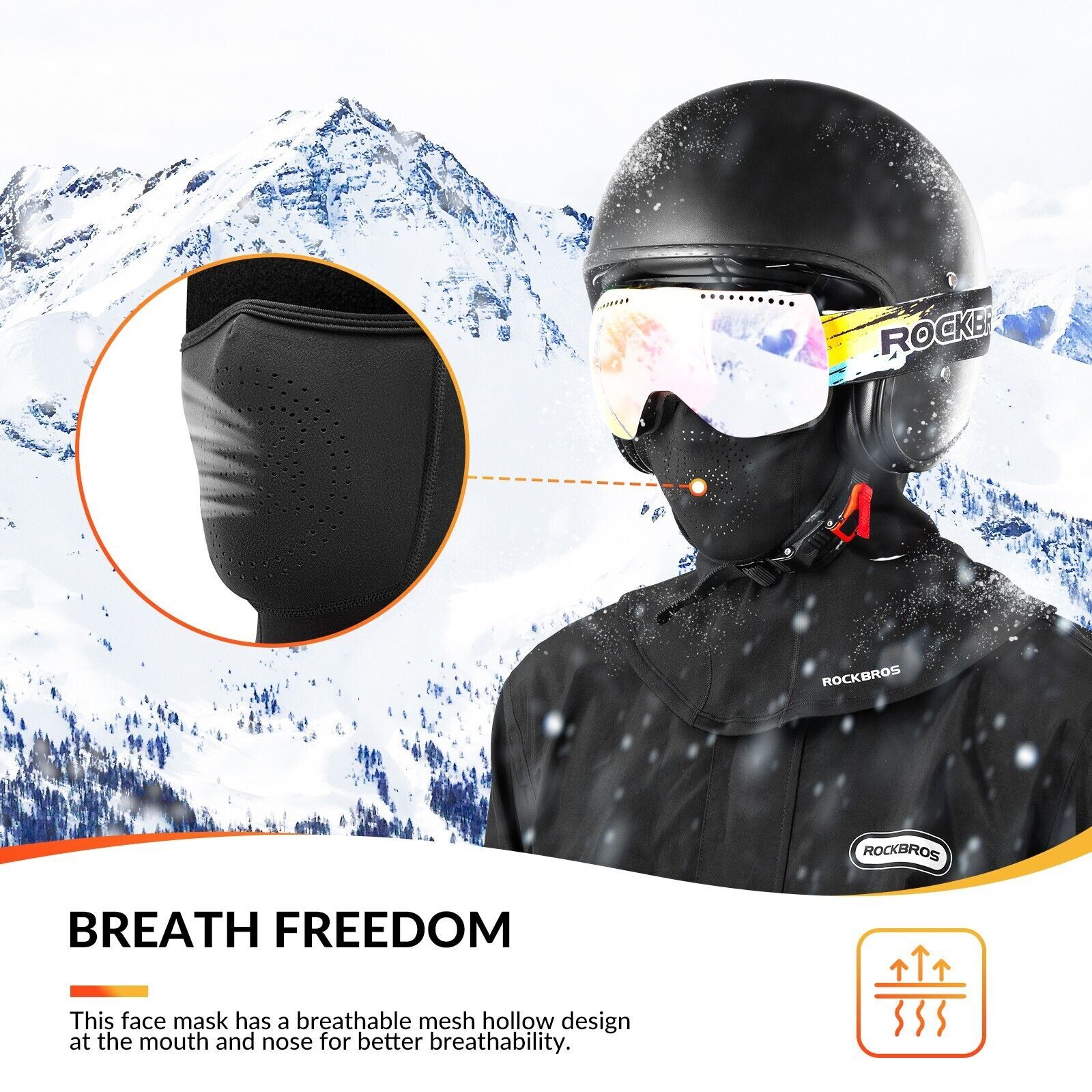 ROCKBROS Cappuccio Antivento Balaclava Maschera Invernale Moto Bicicletta Antivento Caldo Sci foto 4