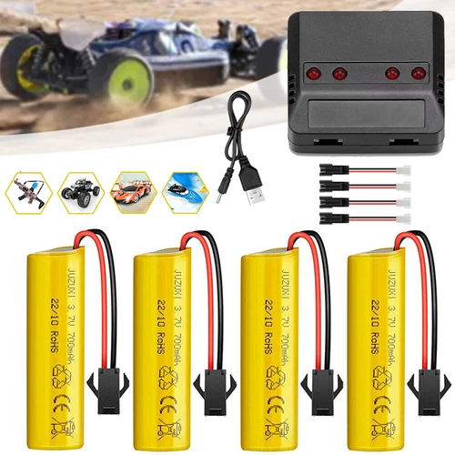 4PCS 3.7V 700mAh Li-ion Battery SM 2P Plug with USB Charger for DE50 DE84 S767 - Picture 1 of 9