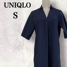 Uniqlo V-Neck Small Face Effect Shirt Dress With Front Tuck And Side Pockets
