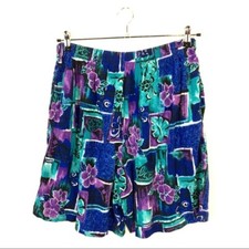 Mom Shorts Womens Size Large Blue Purple Floral Pull On Vintage Jessica Scott