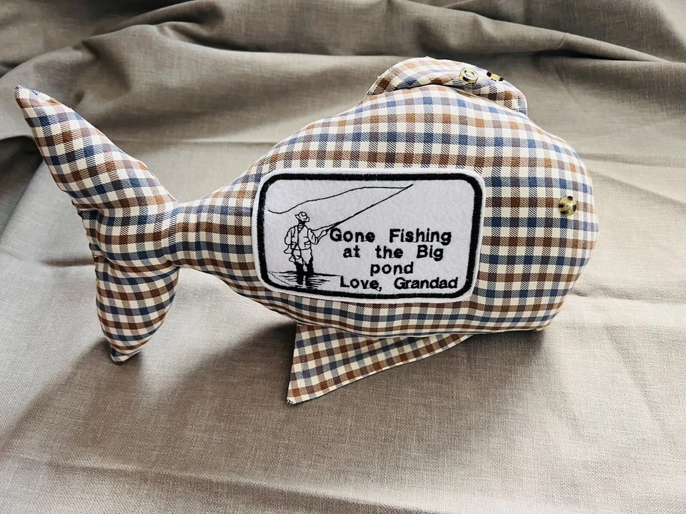 Handmade Memory Pillow Fishing Keepsake Fish Cushion, Father, Grandad - Image 3 of 4