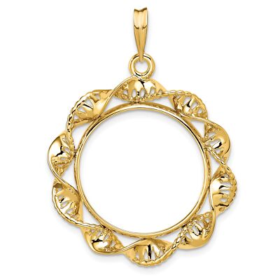 2008 $10 1/4 oz American Buffalo Prong Set Fancy Ribbon Coin Bezel in 14k Gold
