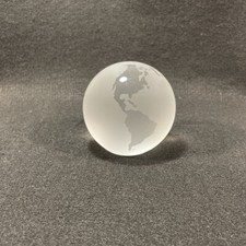 World Globe Earth Paperweight Etched Frosted Glass Crystal Clear Continents