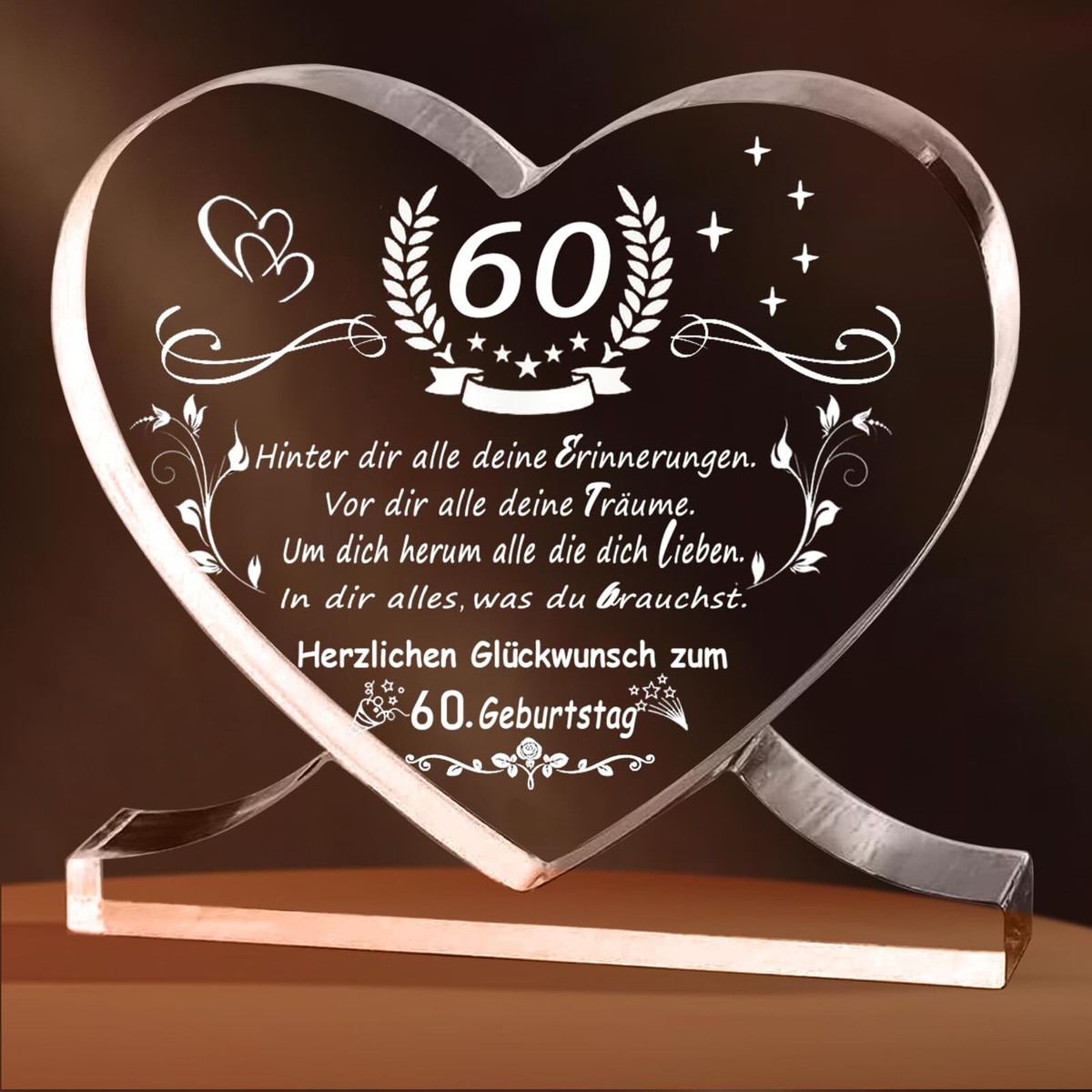Geburtstagskarte 60 Jahre Für Damen – Mit Schleife, Herzchen & Geschenkband