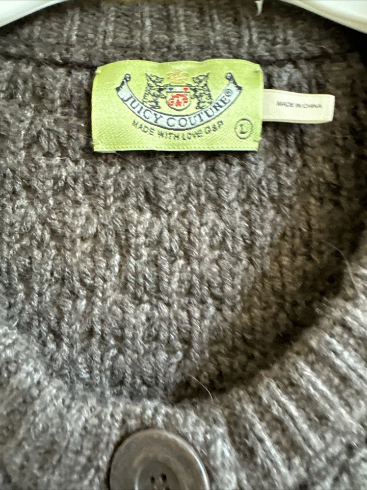 Cárdigan grueso Juicy Couture marrón mezcla de lana con botones para mujer talla L grande” Foto 4 de 4