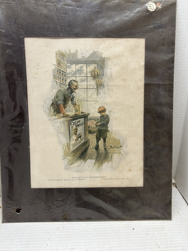 2 Adds  “Financially Embarrassed" CREAM OF WHEAT and a Victrola Ad Same Board