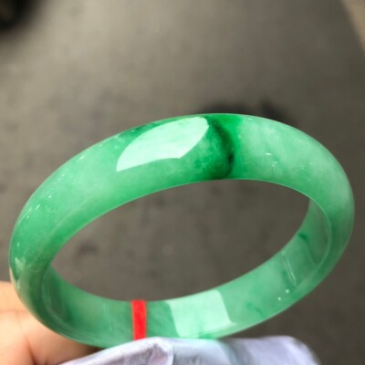  Nature AAA Icy Green Flower Burmese Jade jadeite bracelets Bangle 59mm