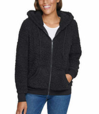 Marc Ny Women's Teddy Fleece Hoodie Sherpa Full Zip Jacket(black, Xs)nwt
