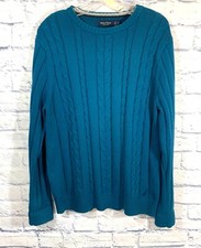 Nautica Men's Medium Cable Knit Sweater Pullover Crew Neck Teal Long Sleeve
