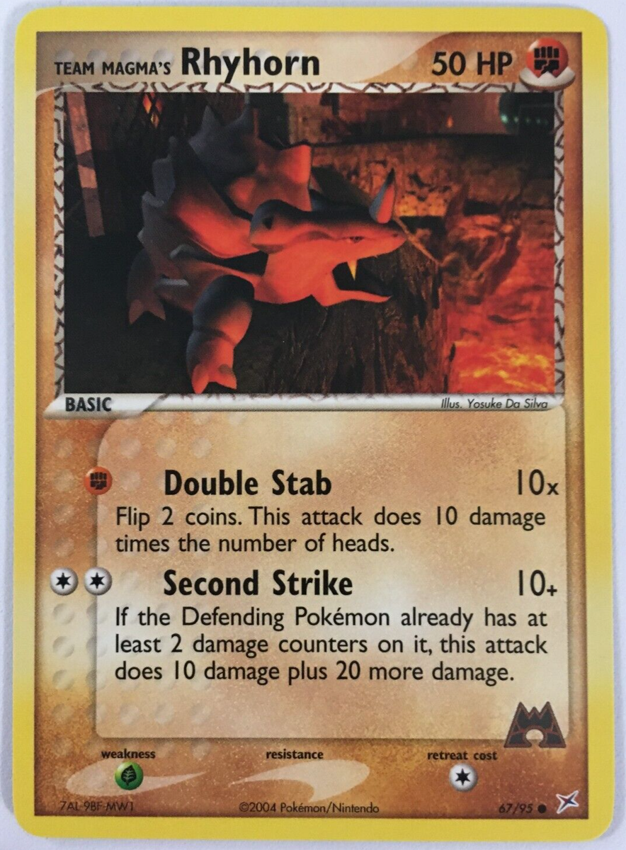 1995 rhyhorn pokemon card value Rare 1995 Pokemon RHYHORN Collector Card 61/64 Used With Wear E100