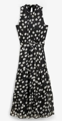 Damen Kleid schwarz mit weißen Punkten und Glitzer Chiffon Gr 36 bis 54 neu 3412