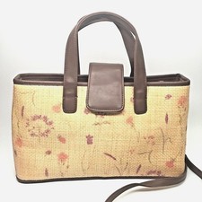Liz Claiborne Woven Straw Purse with Delicate Floral Pattern Removable Strap