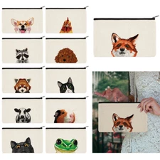 Animal Canvas Cosmetic Makeup Zipper Bag Pouch Pencil Case for Women, Girls