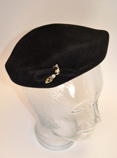 Vintage 50's 60's Imported Genuine Velour Hat Black with Bow and Jewelry