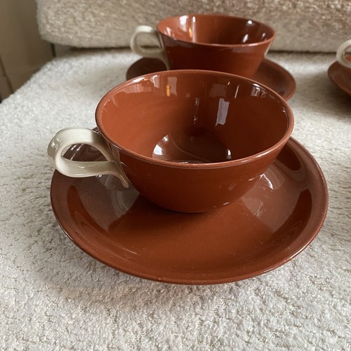 Vintage MCM Homer Laughlin Suntone Cups and Saucers Service for 4 - Picture 2 of 12