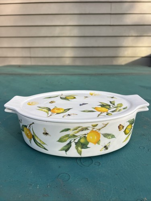 #ad Grace Pantry Lemon Print Casserole Baker Dish Oven Micro Washer Safe 11x7.5x3 $17.95