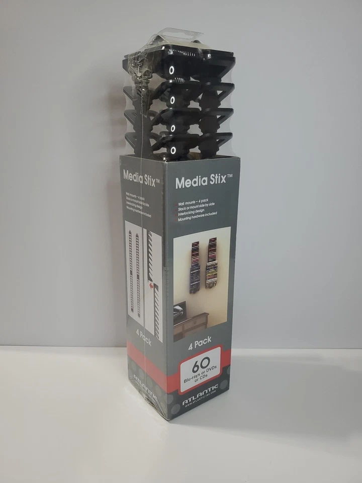 Atlantic Media Stix for Blu-rays, DVDs, CDs, Storage Wall Mount 4 Pack NEW - Image 3 of 4