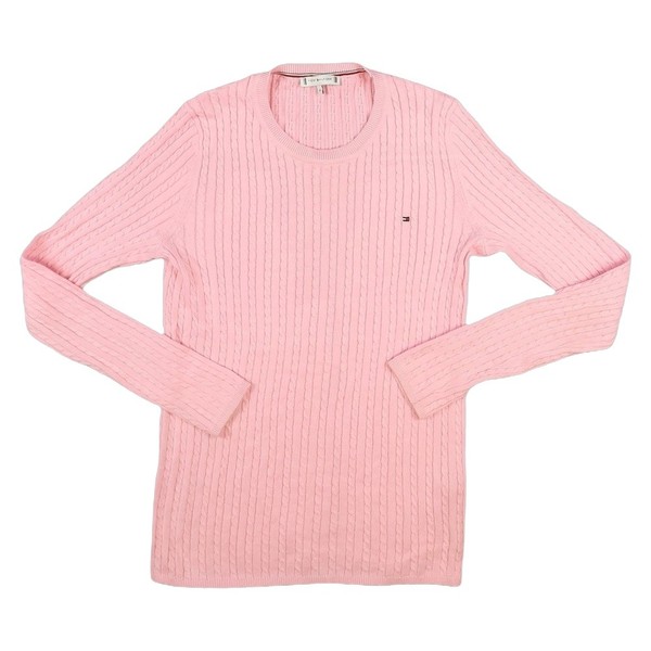 Tommy Hilfiger Jumper Womens XSMALL Pink Cable Knit Crew Neck Sweater Cotton XS