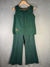 Vintage Girl Scout Cadette Uniform Set Green Vest Pants Size 14 USA 70s