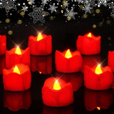 24-Pack Halloween Red Dripping Flameless Tea Lights, Battery Operated Flickering