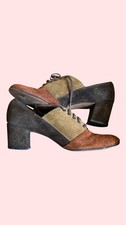 1970s Hush Puppies Suede Oxford Heels Colorblock Lace Up Vintage Wolverines