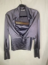 Vintage Cristina 2 Piece Set Skirt Top Purple Satin Y2K Tie Front Jacket Small