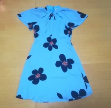 y1216 kate spade Grand Flora Twist Neck Dress US 4 Blue Polyester New
