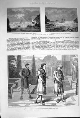 Alter antiker Druck 1874 Trinummus Theater Westminster Cornwall Schiffswrack 19.