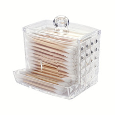8Oz Cotton Swab Holder Dispenser Clear Diamond Pattern Bathroom Organizer Access
