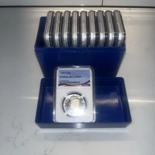 1980-1989 S Type 1 Kennedy Half Dollar 50C PF69 Ultra Cam NGC - 10 SLABS AND BOX