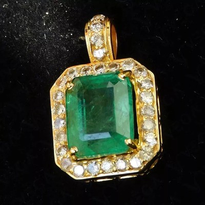 3.65 Ct Emerald Cut Emerald Pendant Wedding Pendant 14k Solid Yellow Gold