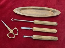 VTG ANTIQUE GOLD TONE ART DECO HOLLYWOOD REGENCY 5 PC VANITY SET