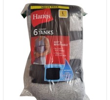 Hanes Mens Soft And Breathable Tanks Gray And Black 6-Pack Size Large