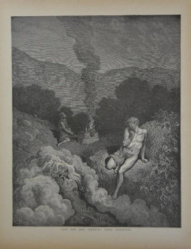 Gustave Dore Religious Art Cain and Able Sacrifices Art Antique 1880 History