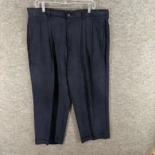 Tommy Bahama Dress Pants Men 38*34 Blue High Rise Pleated Cuffed Straight Silk