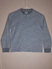 Goodfellow  Co Mens Medium Blue Long Sleeve Henley Shirt Waffle Knit Casual