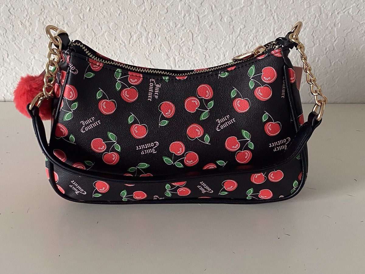 Juicy Couture Cherry Girl Shoulder Bag Black Red Cherries W/Bag