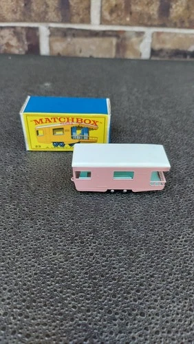 1965 MATCHBOX LESNEY  No. 23  Pink Trailer Caravan In Yellow Caravan Box