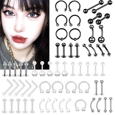 110PCS Mix Piercing 316L Steel Nose Lip Eyebrow Ring Ear Daith Studs Kit 14G 16G