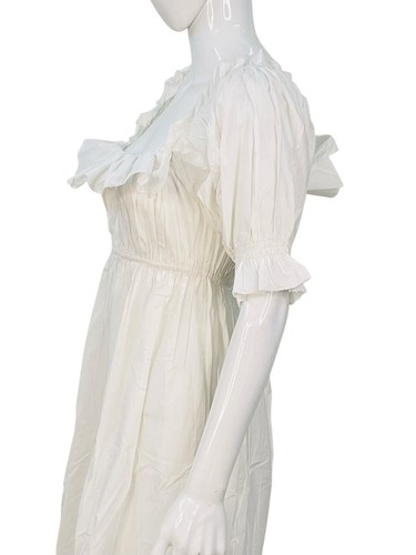 Doen Blanc Femmes Solide Coton Œillet Brodé à Volants Plissé Midi Robe XXS - Photo 6 sur 14