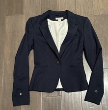 H M Women's Navy Blue Single Button Business Casual Blazer Jacket Suit Size XXXS