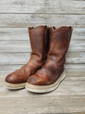 Justin Mens WK4908 Work Boots Sz 9 M Brown Premium Leather Light Duty Wedge