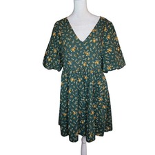 Madewell Poplin Floral Print Puff Sleeve Dress Green Size 6