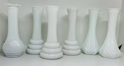 Vintage Milk Glass Bud Vases Lot Of 6 Assorted Styles Cottage Decor