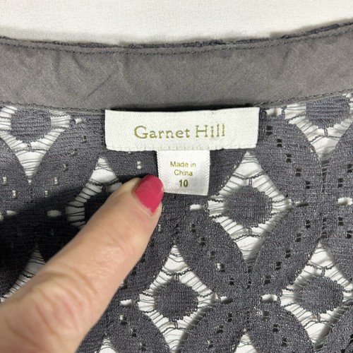Garnet Hill Gray Floral Bohemian Easy Lace Sheath Dress Lace Overlay Lined SZ 10 - Picture 6 of 8