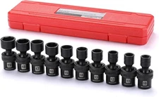 10-Piece 3/8" Drive Shallow Universal Impact Socket Set, Metric,10-19Mm, Swivel