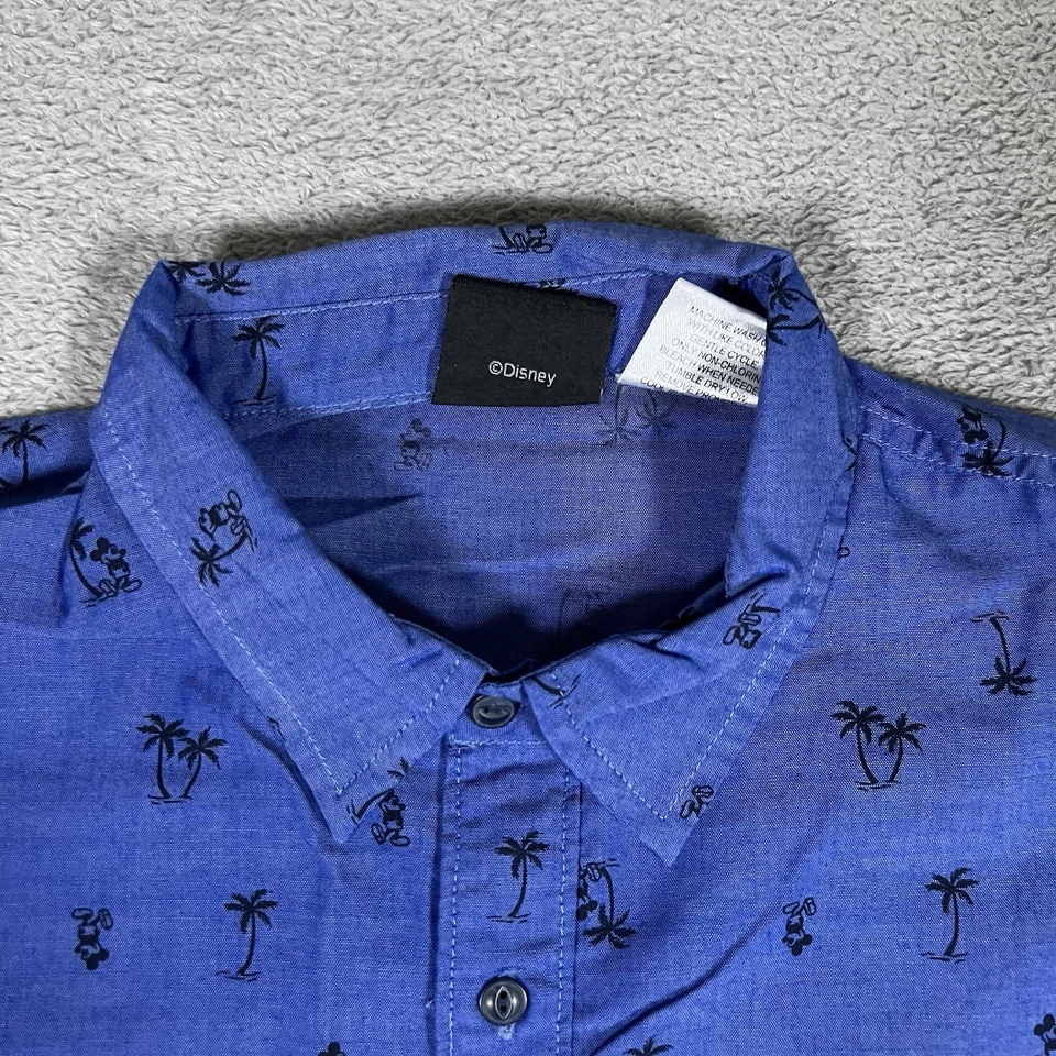 Camisa Disney Mickey Mouse Para Hombres Mediana Azul Abotonada Manga Corta Palmas Informal Foto 4 de 4